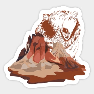 Bear Roaring in Red Mountain Landscape | Gift Idea for Travelers who love Hiking or Camping | Wanderlust Sticker